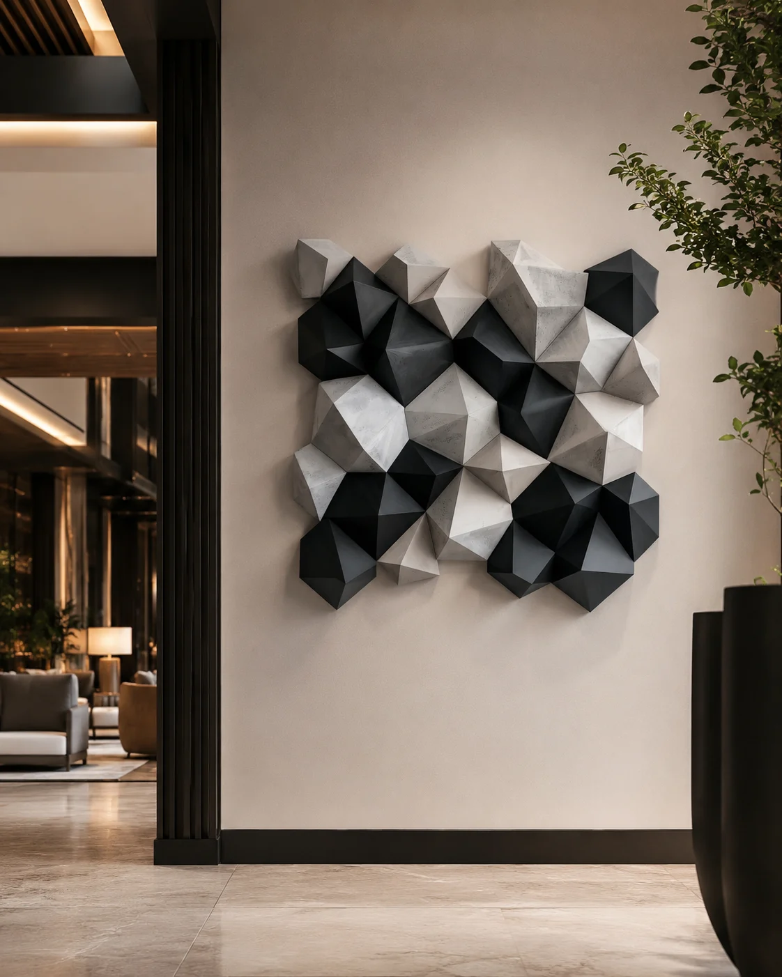 Monochrome Faceted Geometric Wall Sculpture