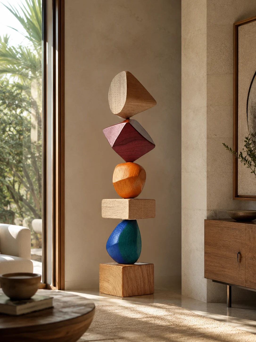 Color Block Stacked Totem Sculpture - Image 4