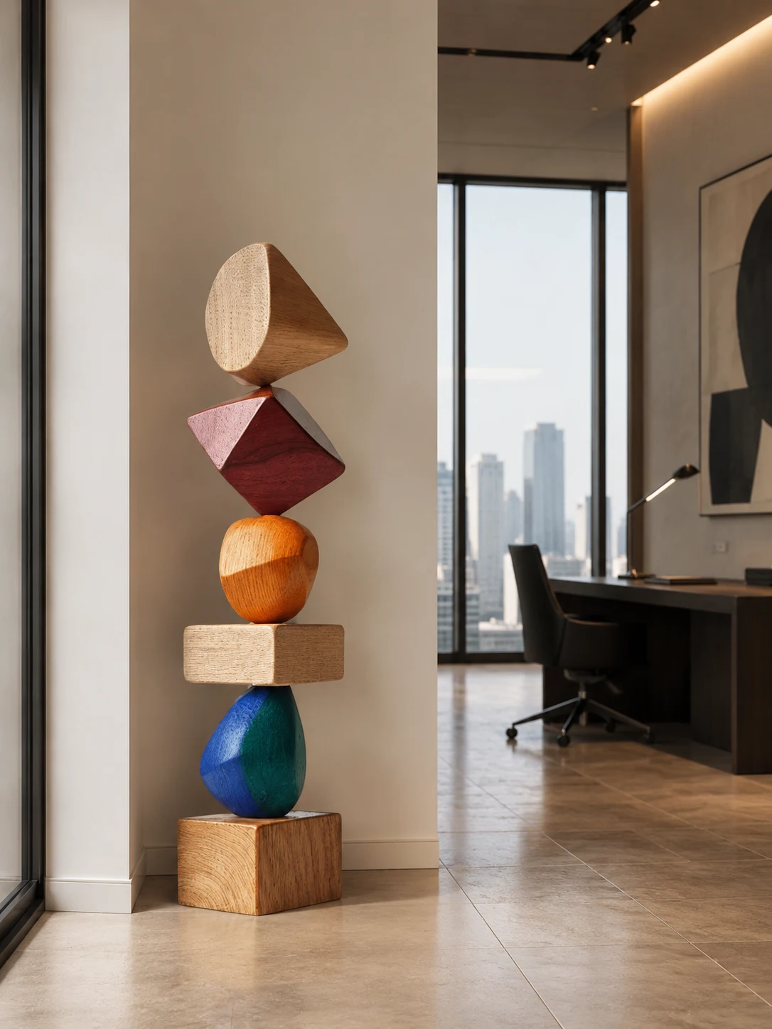 Color Block Stacked Totem Sculpture - Image 2