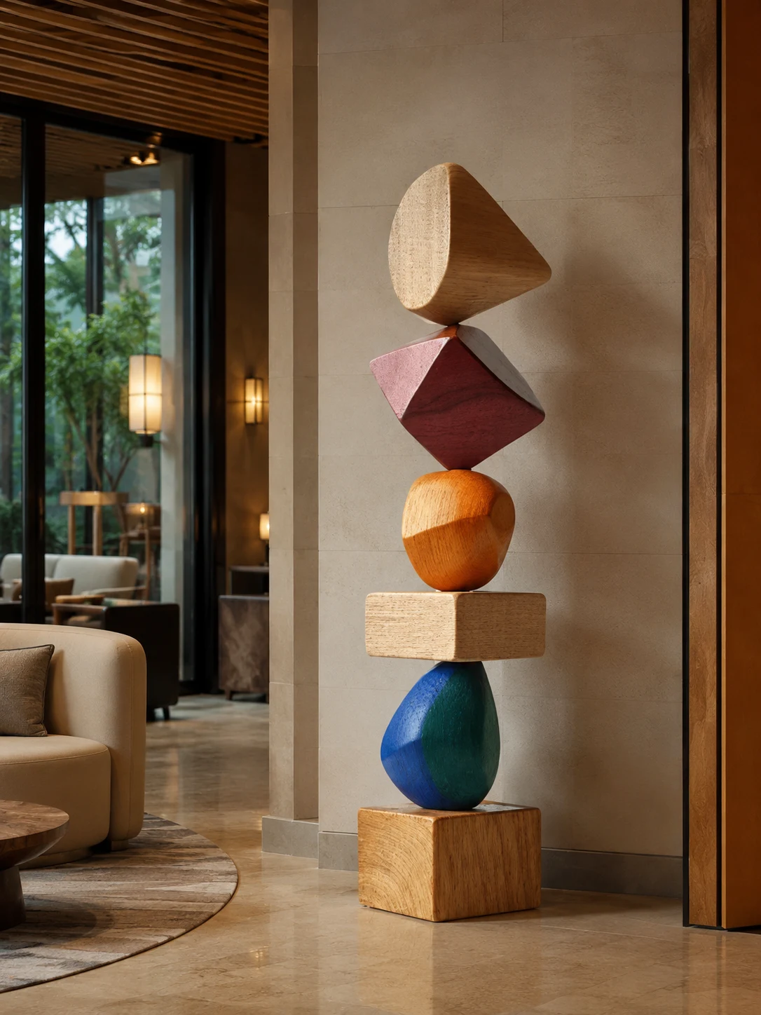 Color Block Stacked Totem Sculpture