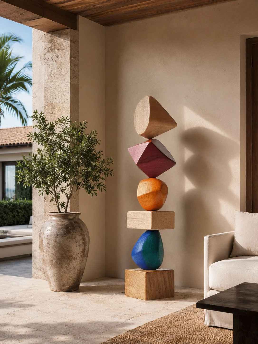 Color Block Stacked Totem Sculpture - Image 3