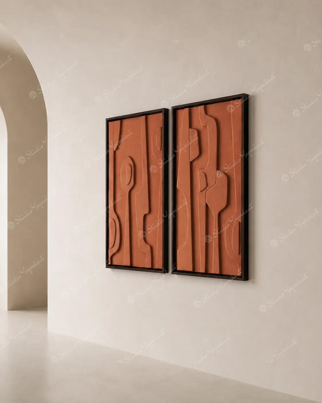 Terracotta Linear Relief Diptych - Image 6