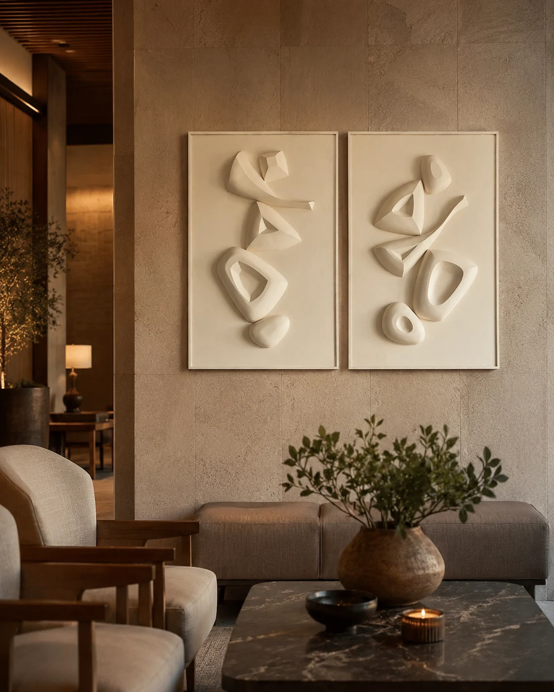 White Ribbon Relief Diptych