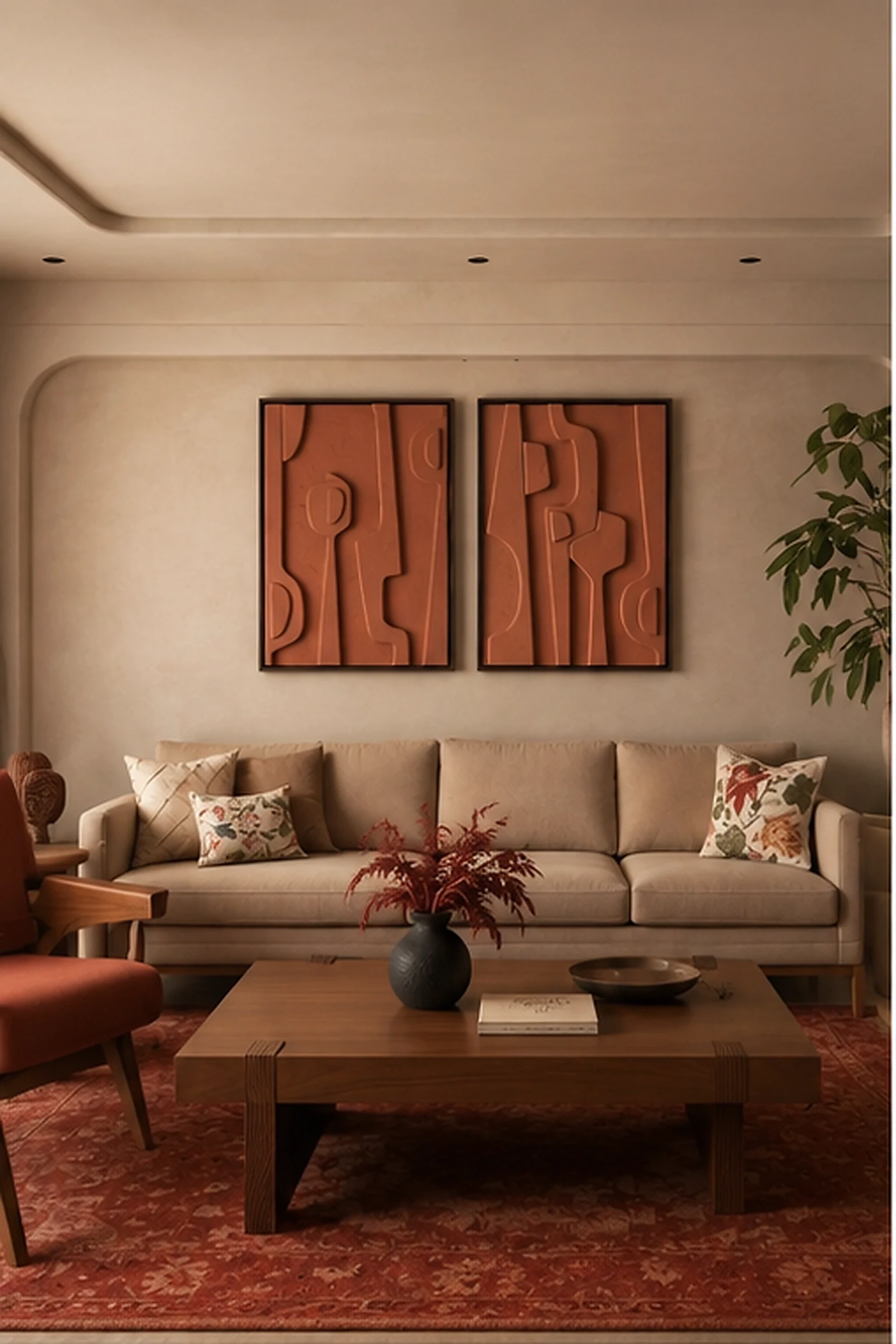 Terracotta Linear Relief Diptych
