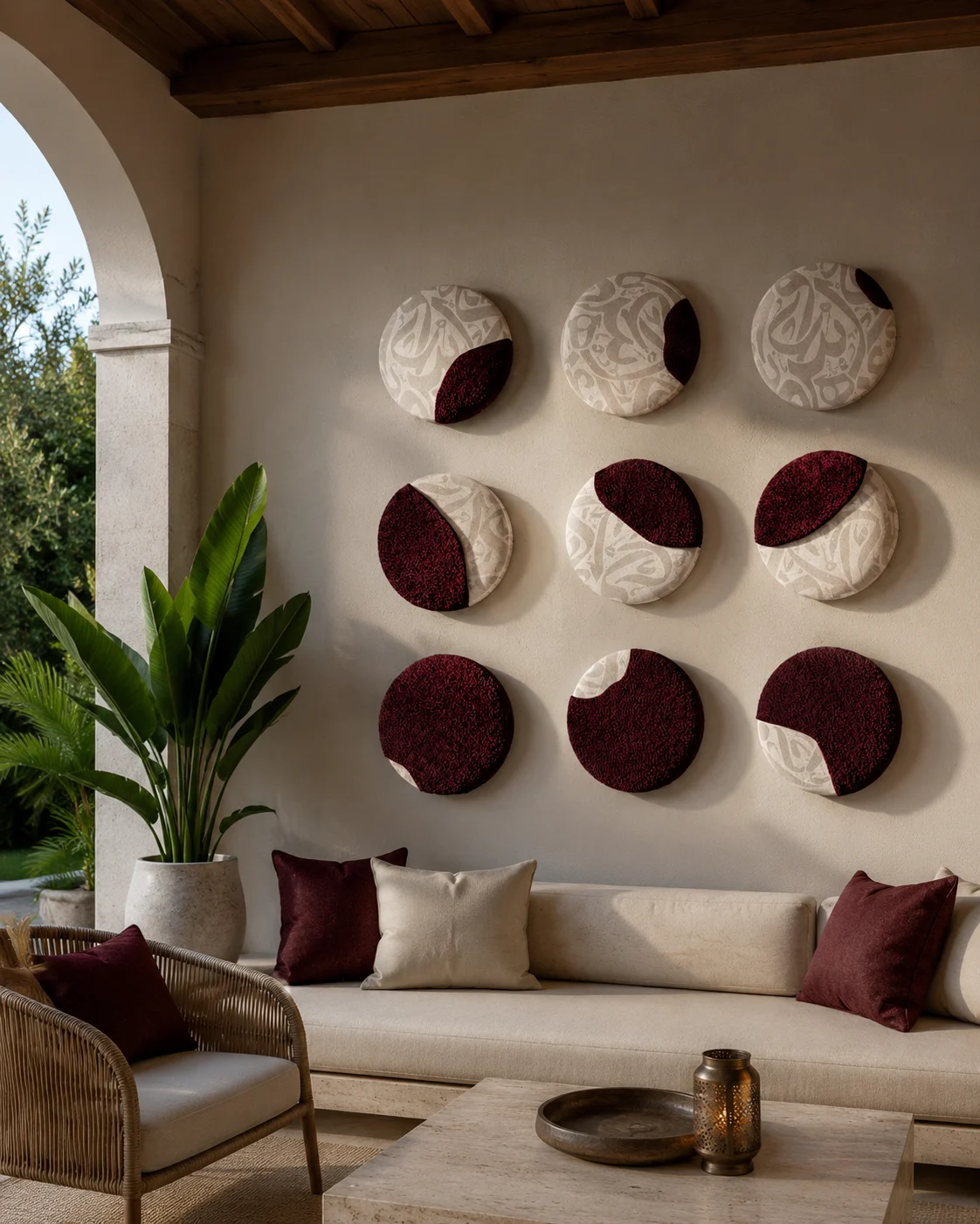 Burgundy Pebble Wall Installation