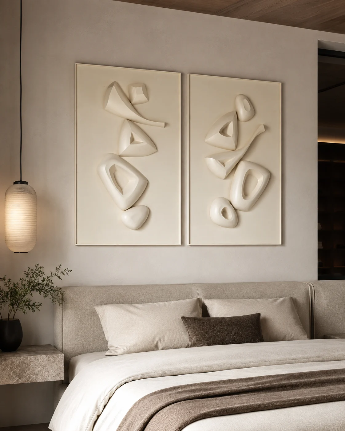 White Ribbon Relief Diptych - Image 2