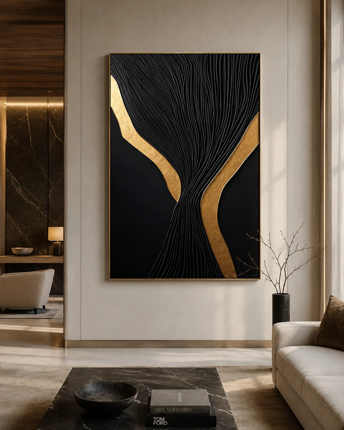 Black and Gold Branching Wall Panel