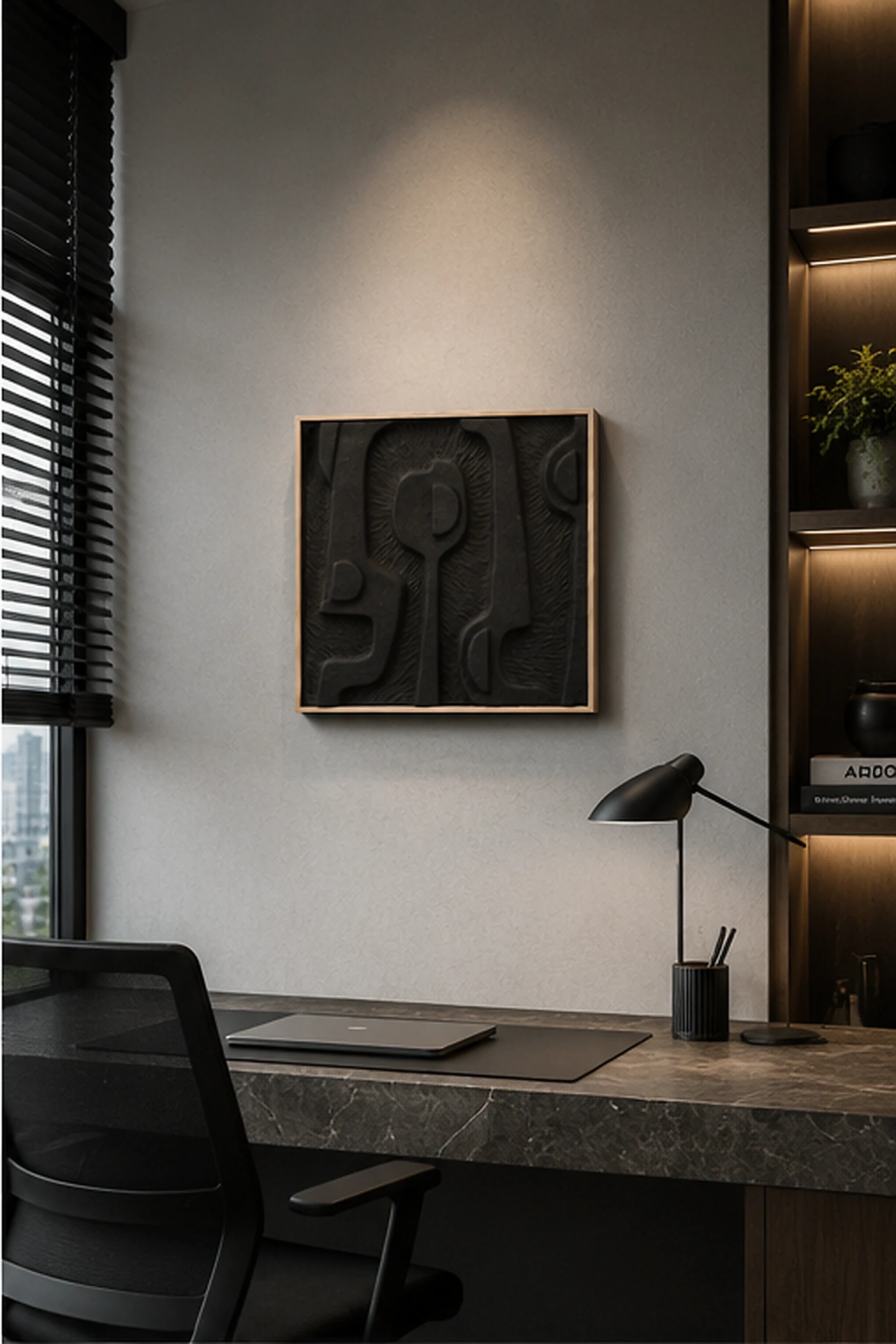 Black Abstract Relief Tile