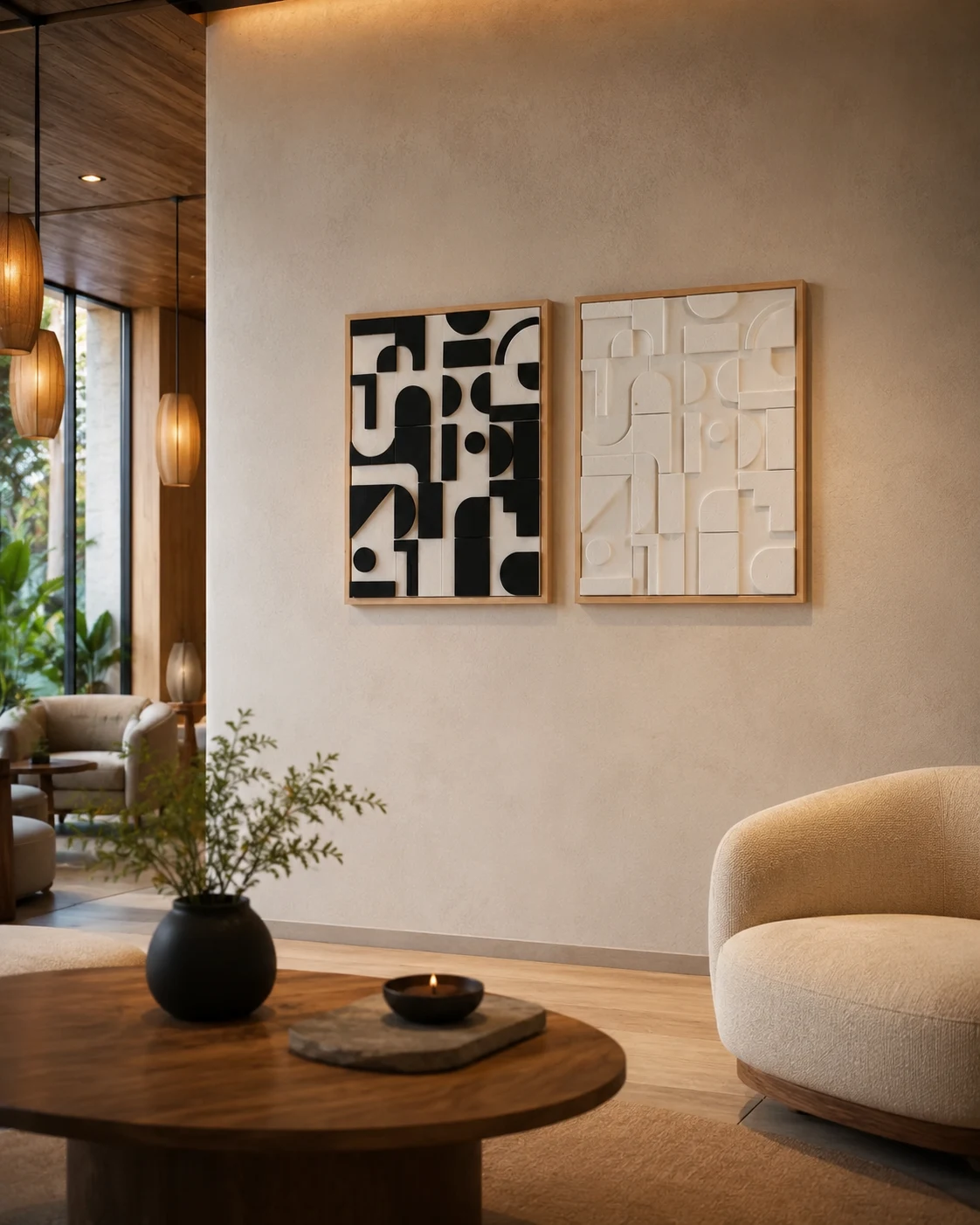 Black and White Graphic Relief Pair
