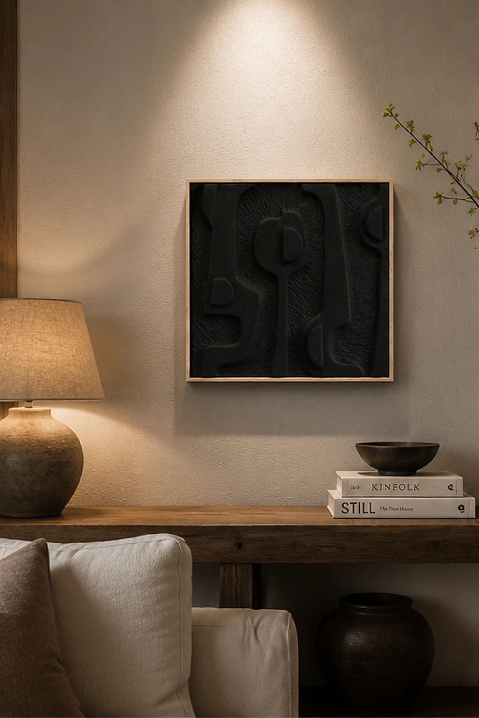 Black Abstract Relief Tile - Image 3