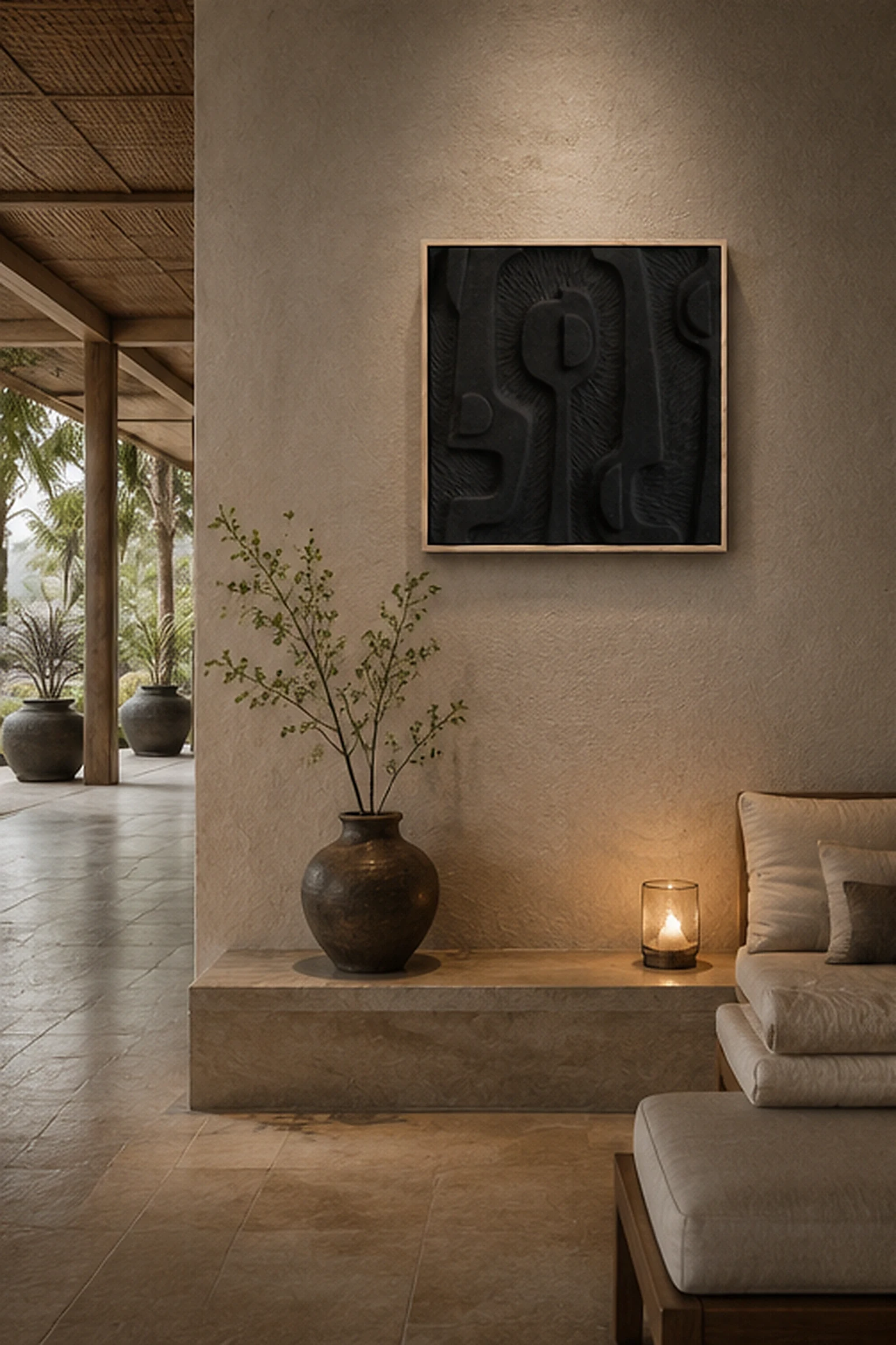 Black Abstract Relief Tile - Image 2
