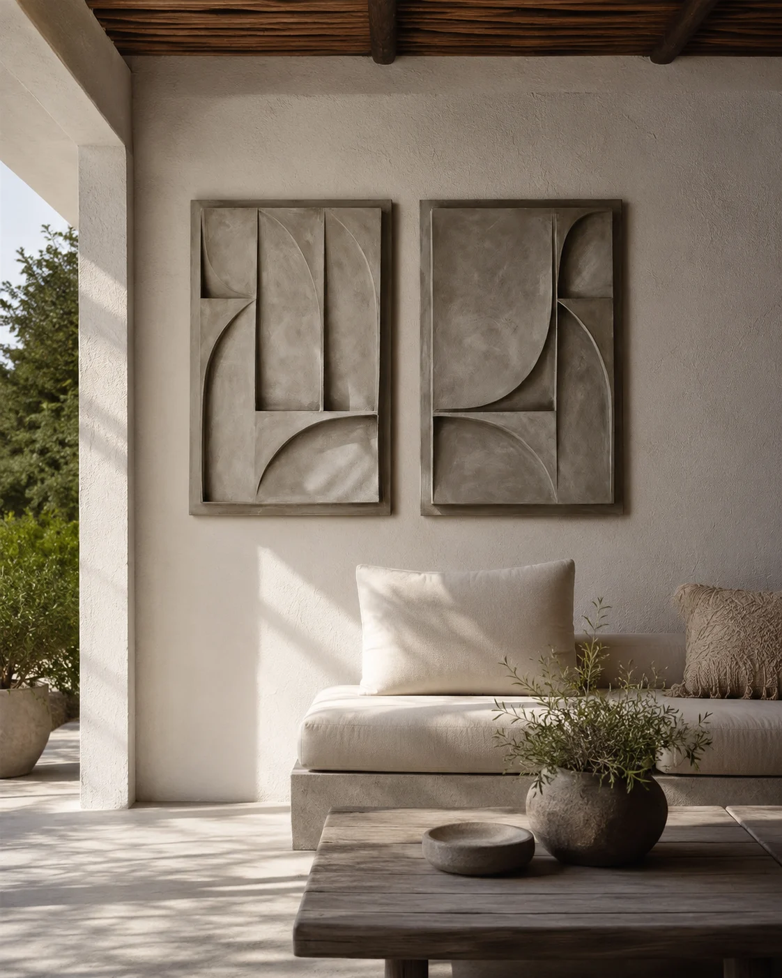 Soft Curve Relief Diptych