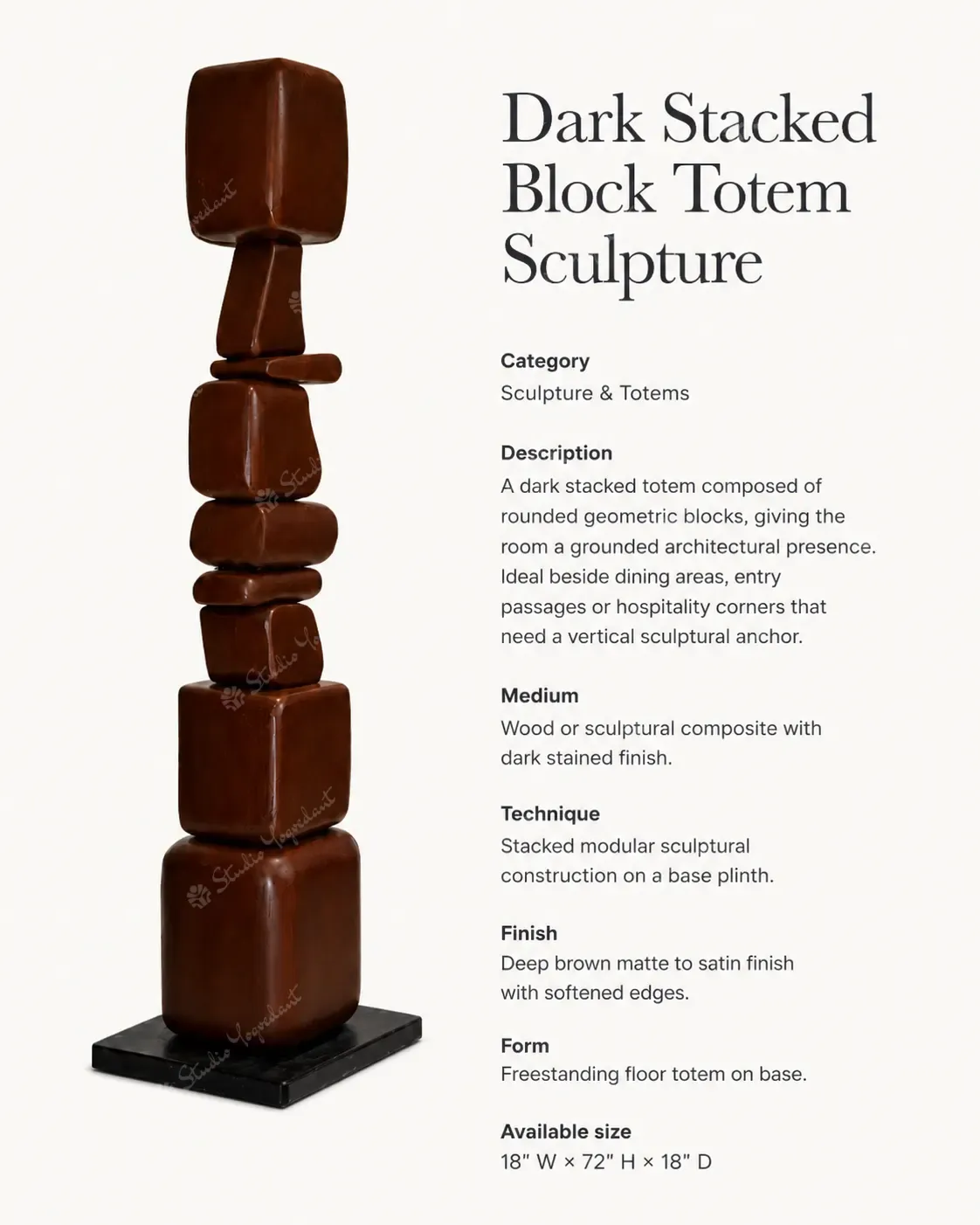Dark Stacked Block Totem Sculpture - Image 3