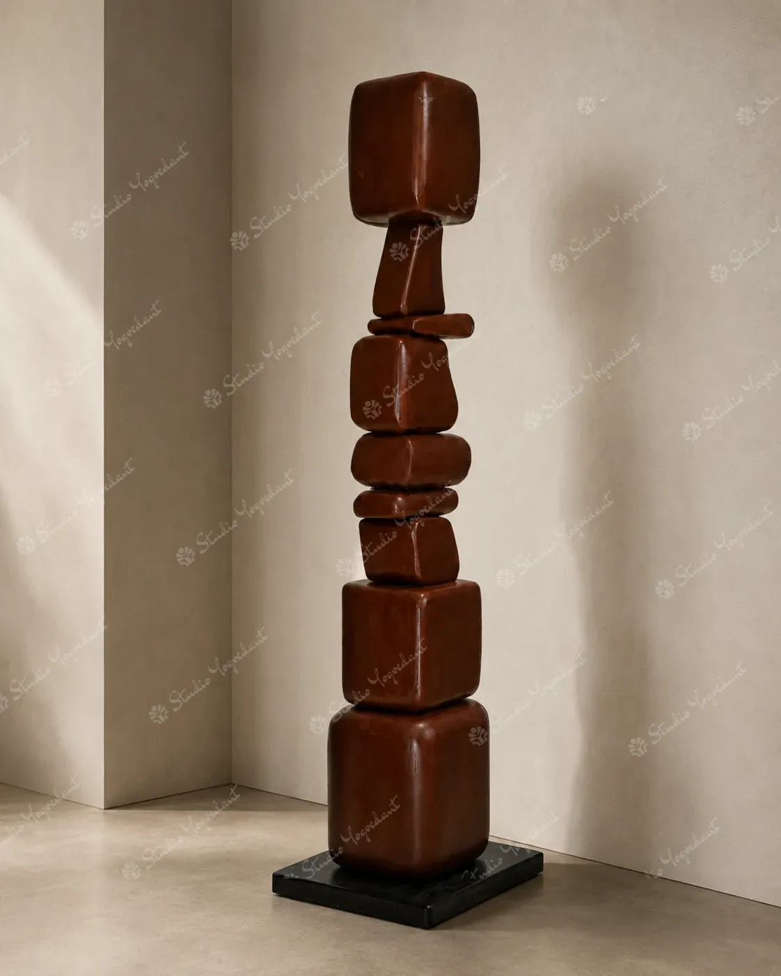 Dark Stacked Block Totem Sculpture - Image 5