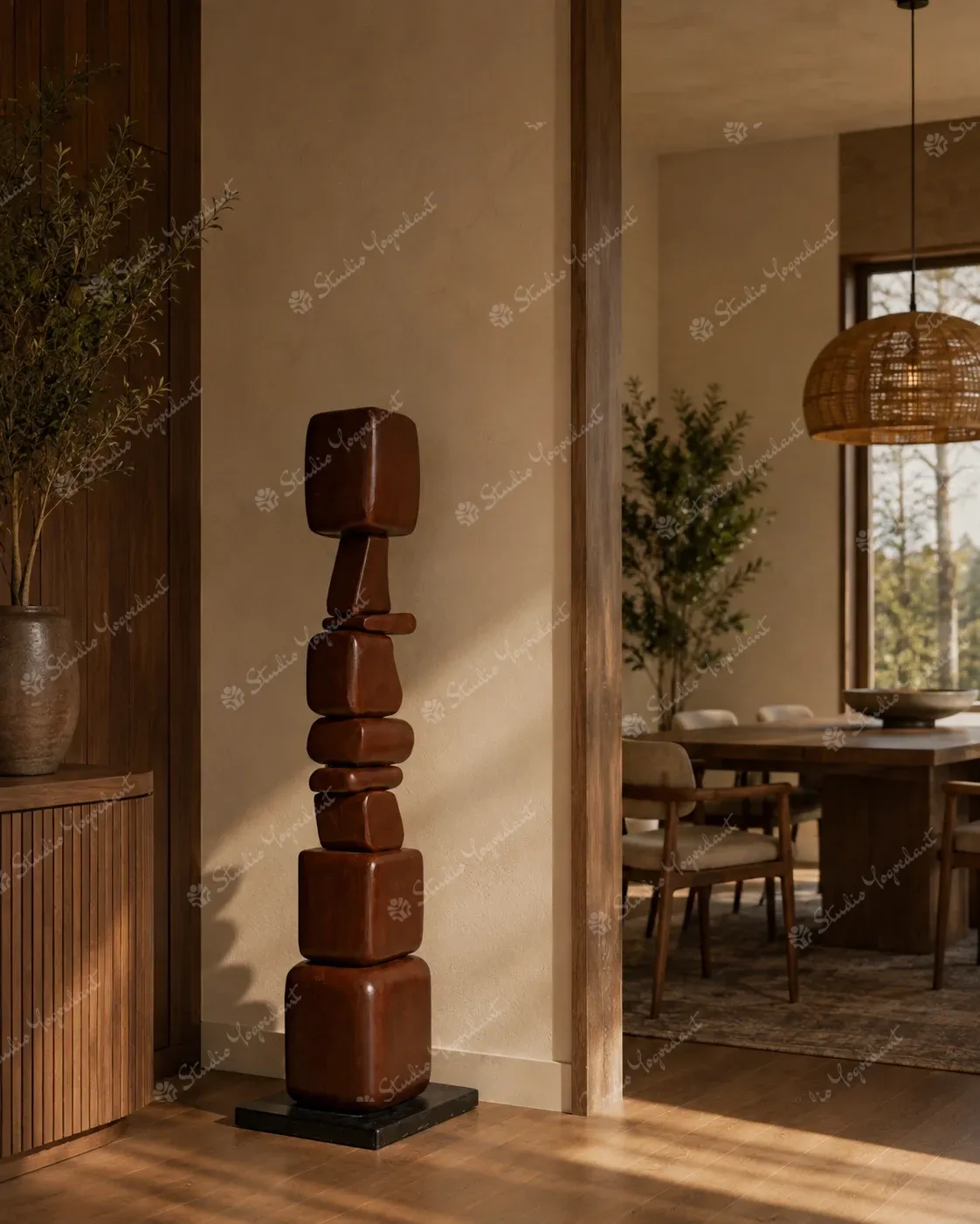 Dark Stacked Block Totem Sculpture - Image 6