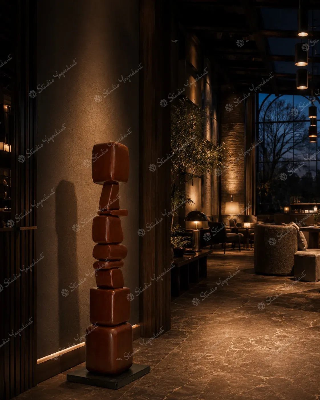 Dark Stacked Block Totem Sculpture - Image 7