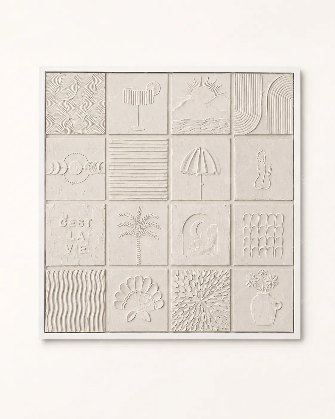 White Motif Relief Grid