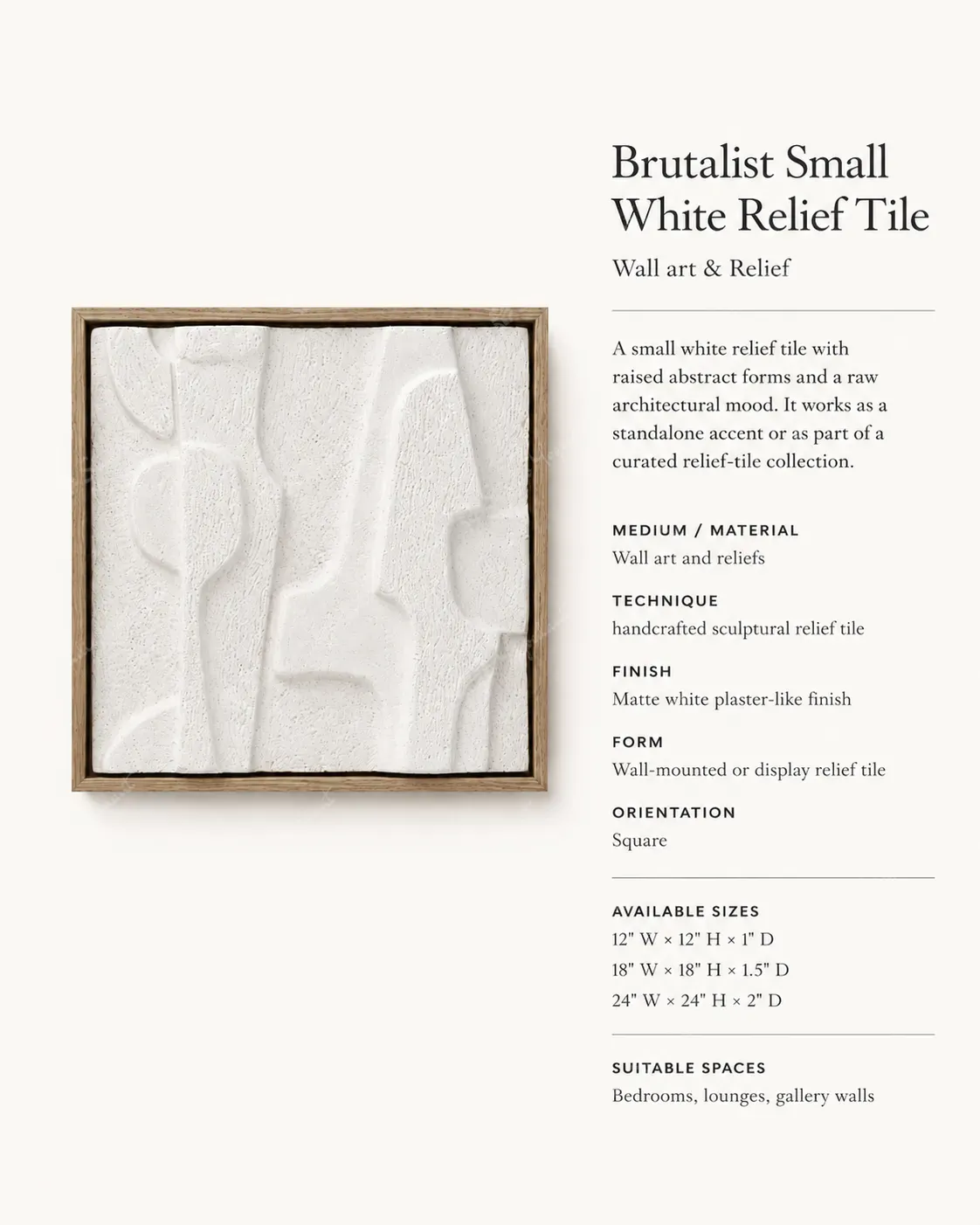 Brutalist Small White Relief Tile - Image 3