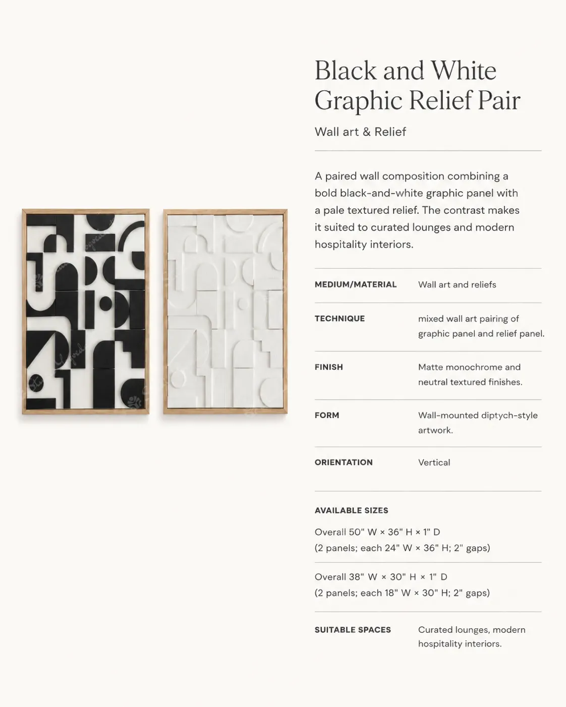 Black and White Graphic Relief Pair - Image 3