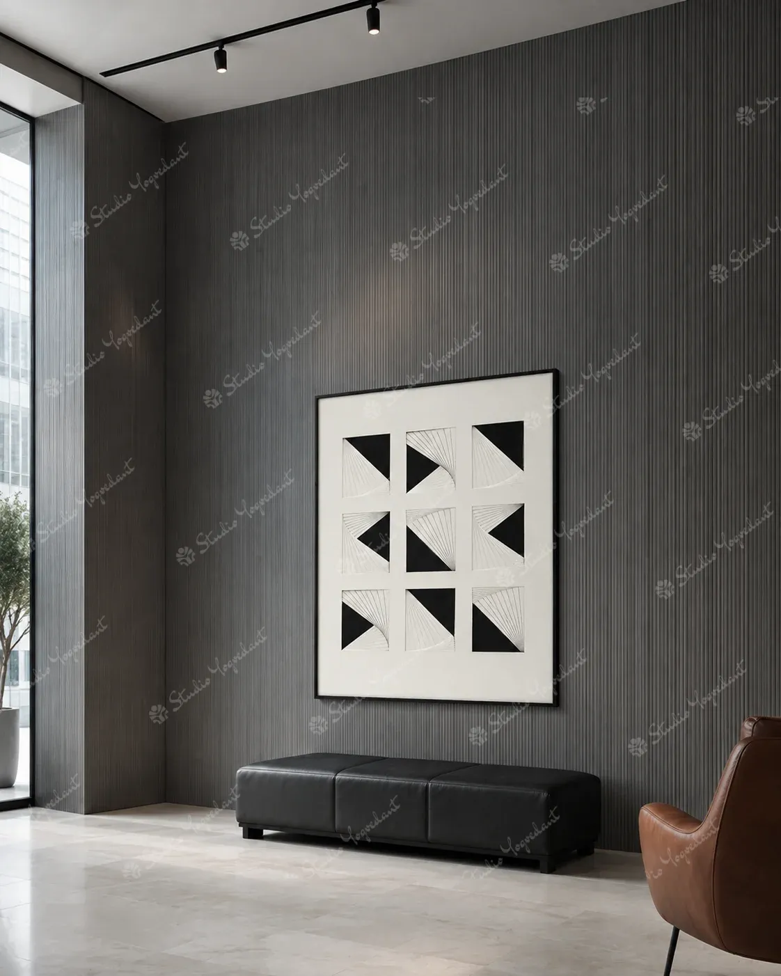 Black White Triangular Line Grid Painting - Image 7