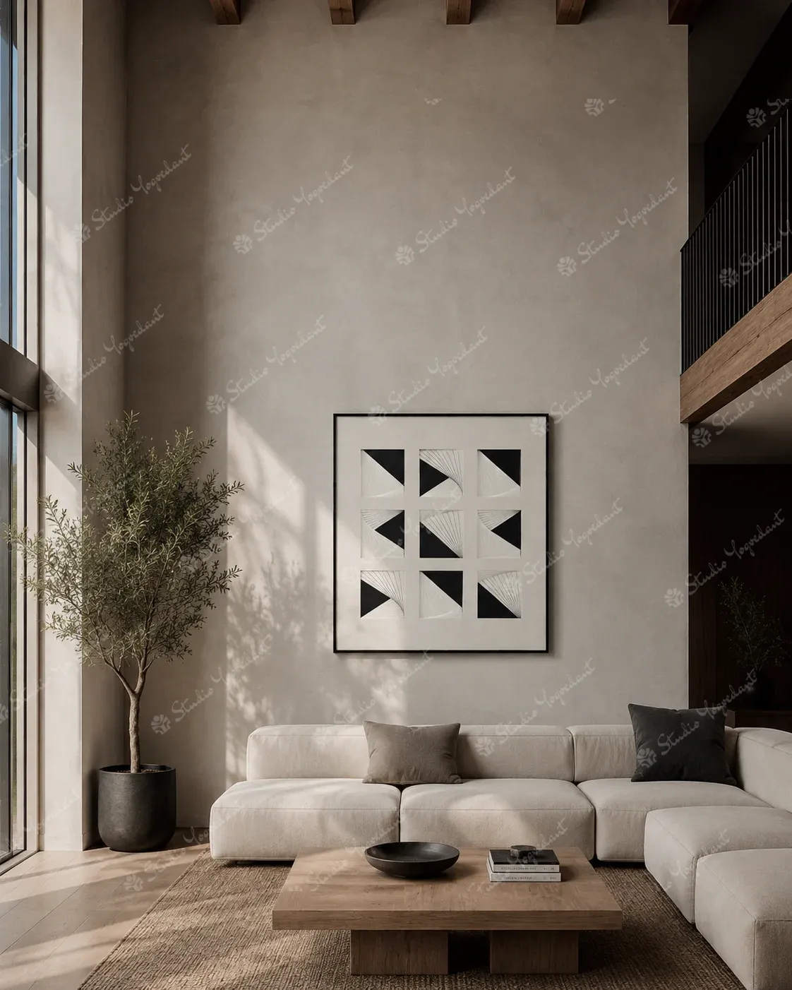 Black White Triangular Line Grid Painting - Image 8