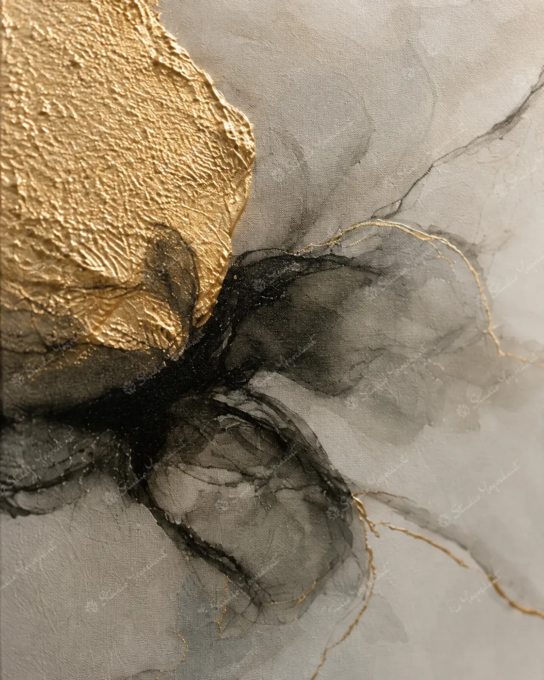 Charcoal Gold Veil Abstract Canvas - Image 2
