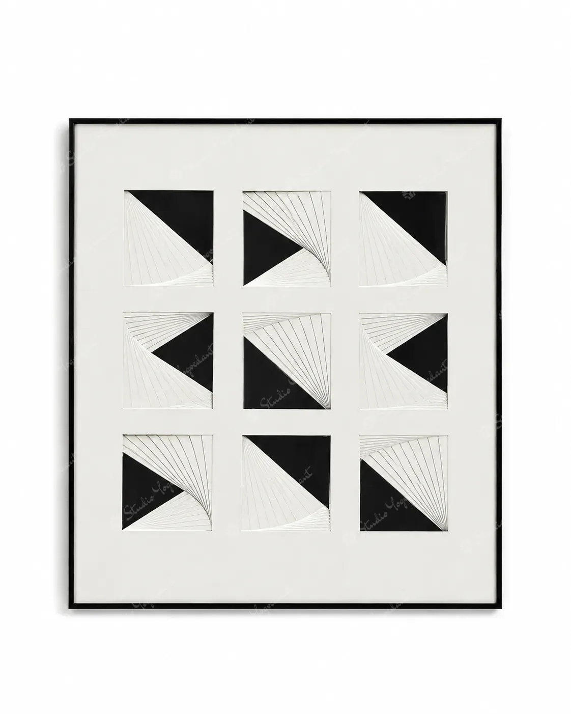 Black White Triangular Line Grid Painting