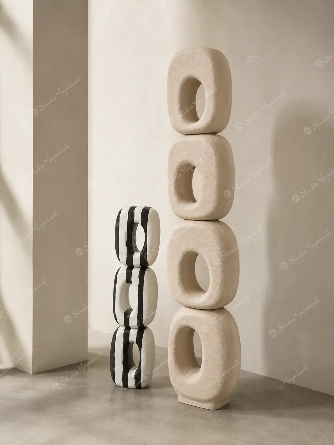 Cream Stacked Loop Totem Sculpture - Image 5