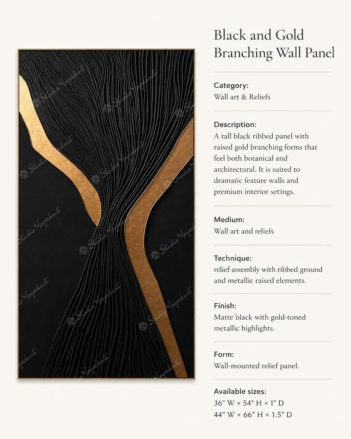 Black and Gold Branching Wall Panel - Image 3