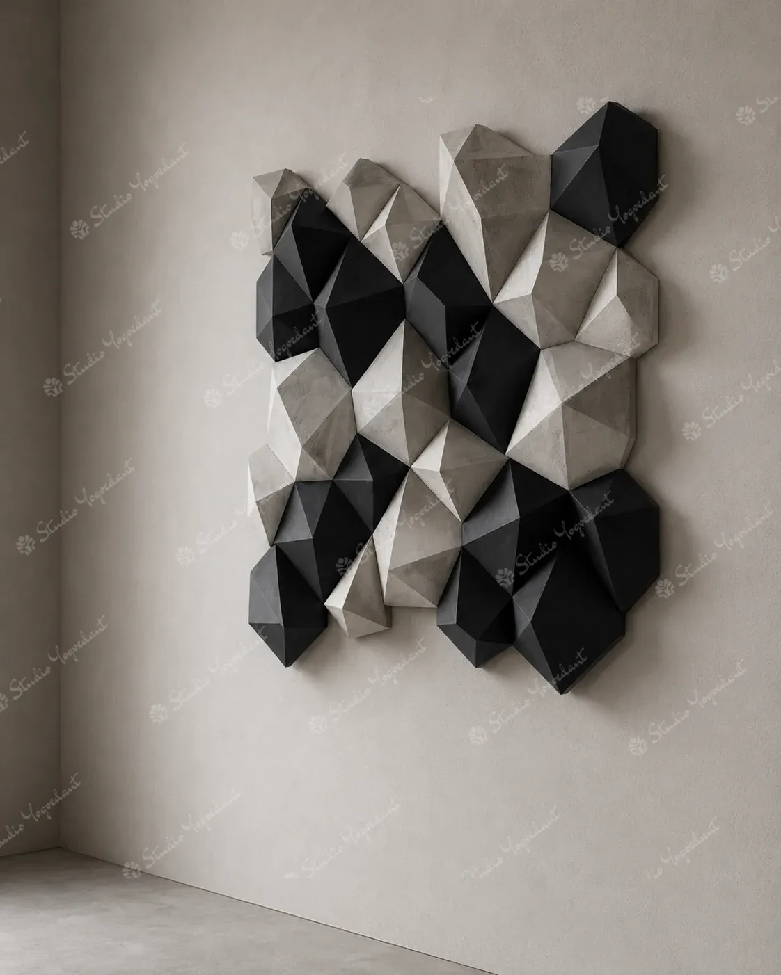 Monochrome Faceted Geometric Wall Sculpture - Image 6