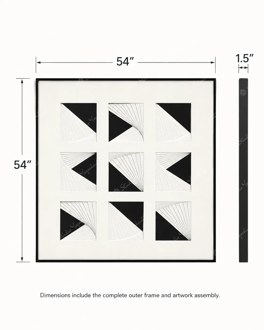 Black White Triangular Line Grid Painting - Image 4