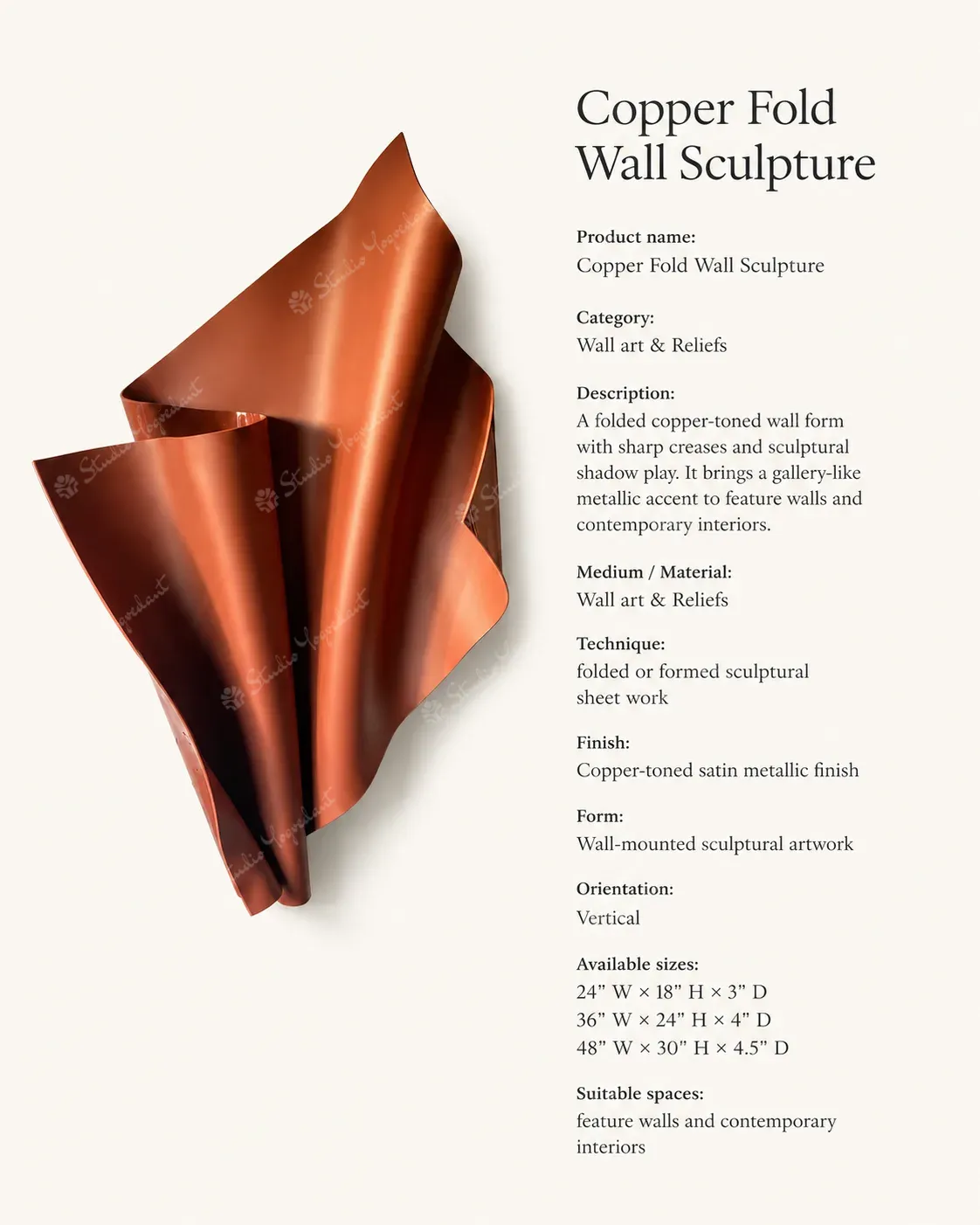 Copper Fold Wall Sculpture - Image 3