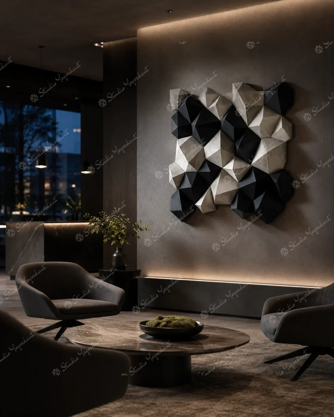 Monochrome Faceted Geometric Wall Sculpture - Image 8