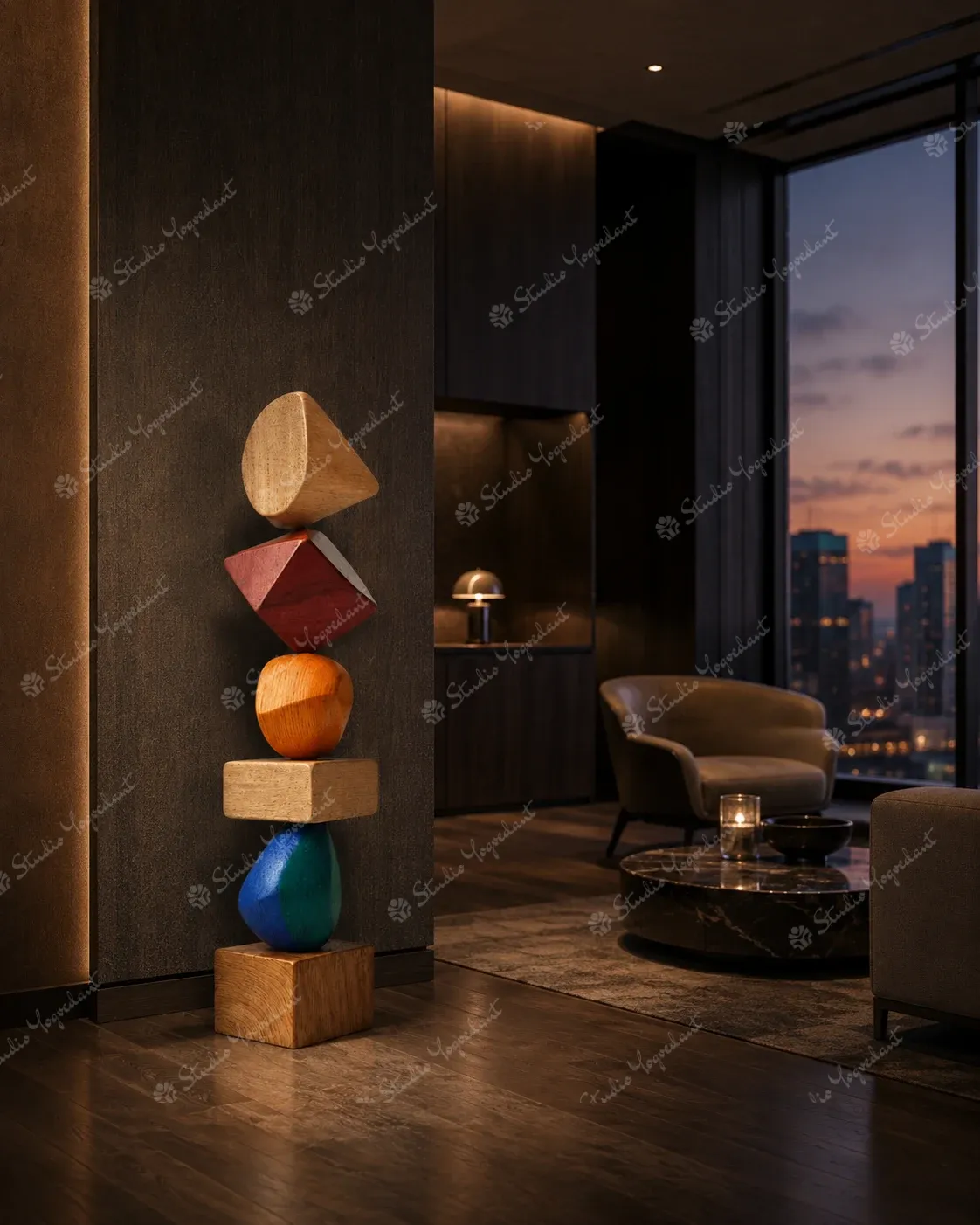 Color Block Stacked Totem Sculpture - Image 7
