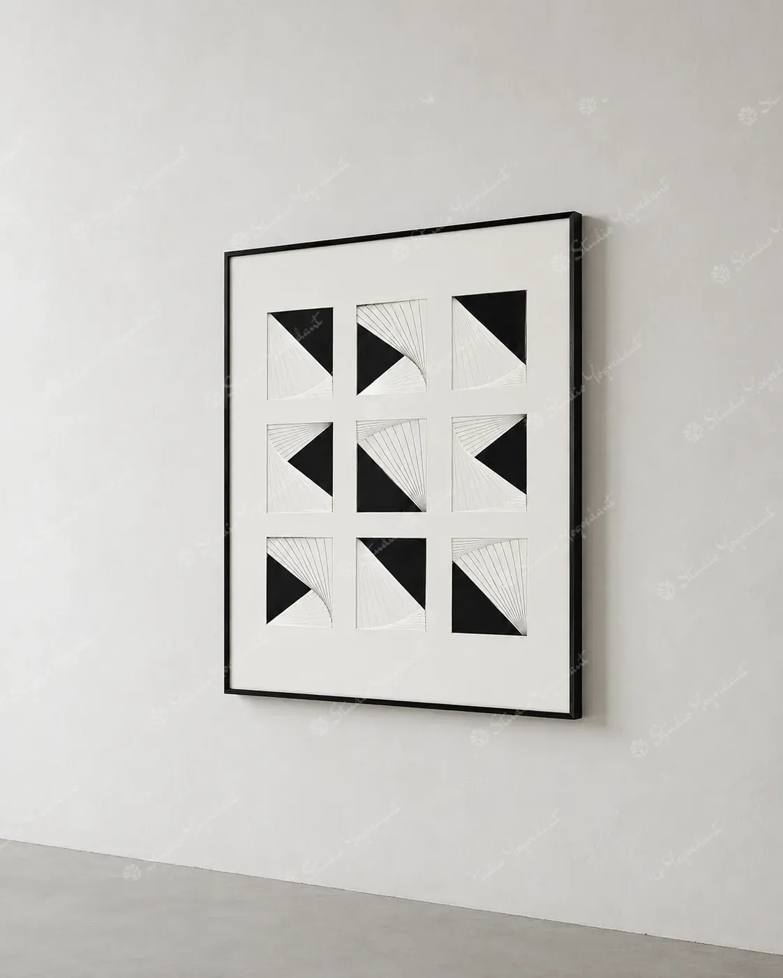 Black White Triangular Line Grid Painting - Image 6