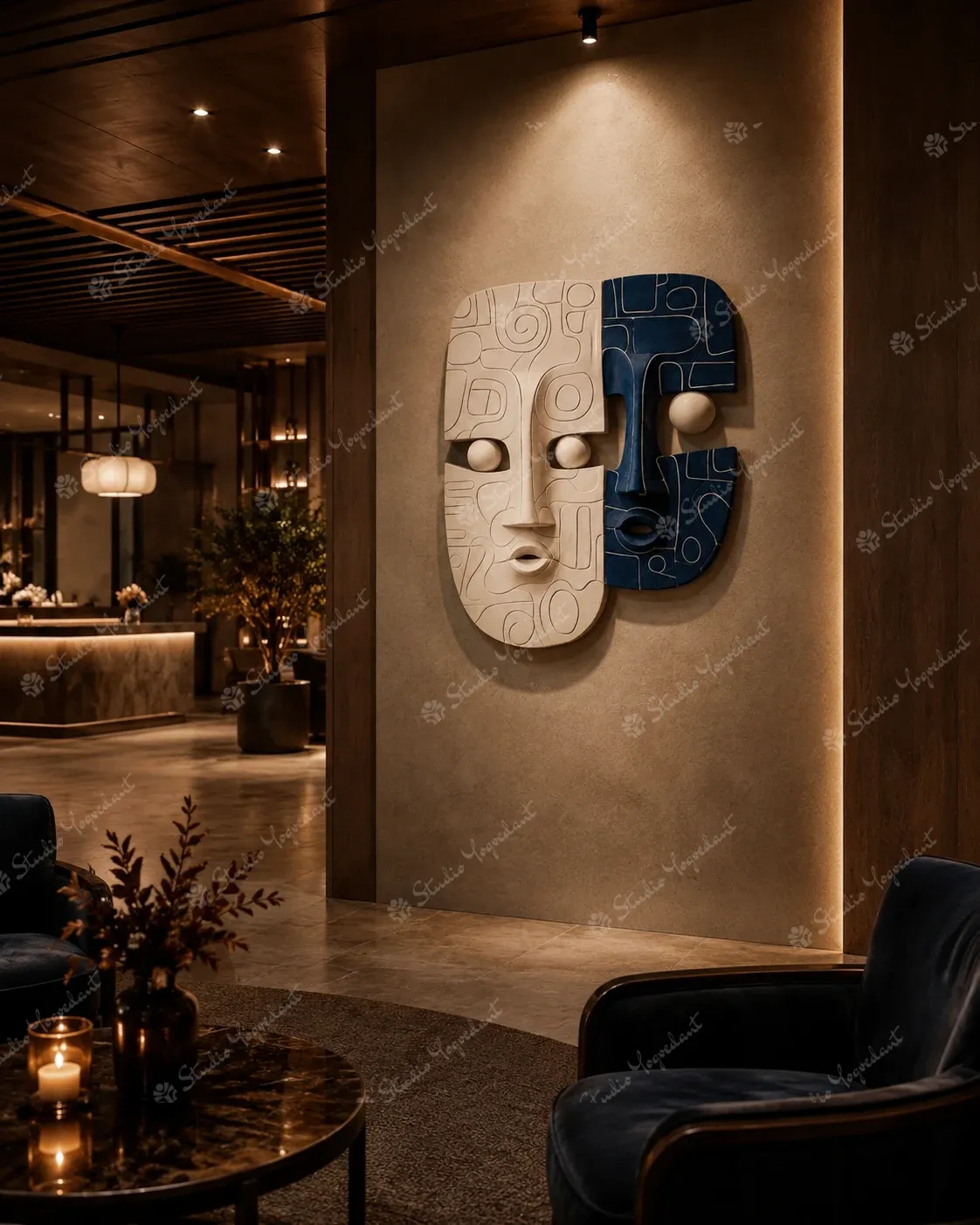 Contemporary Dual Face Mask Wall Sculpture - Image 9