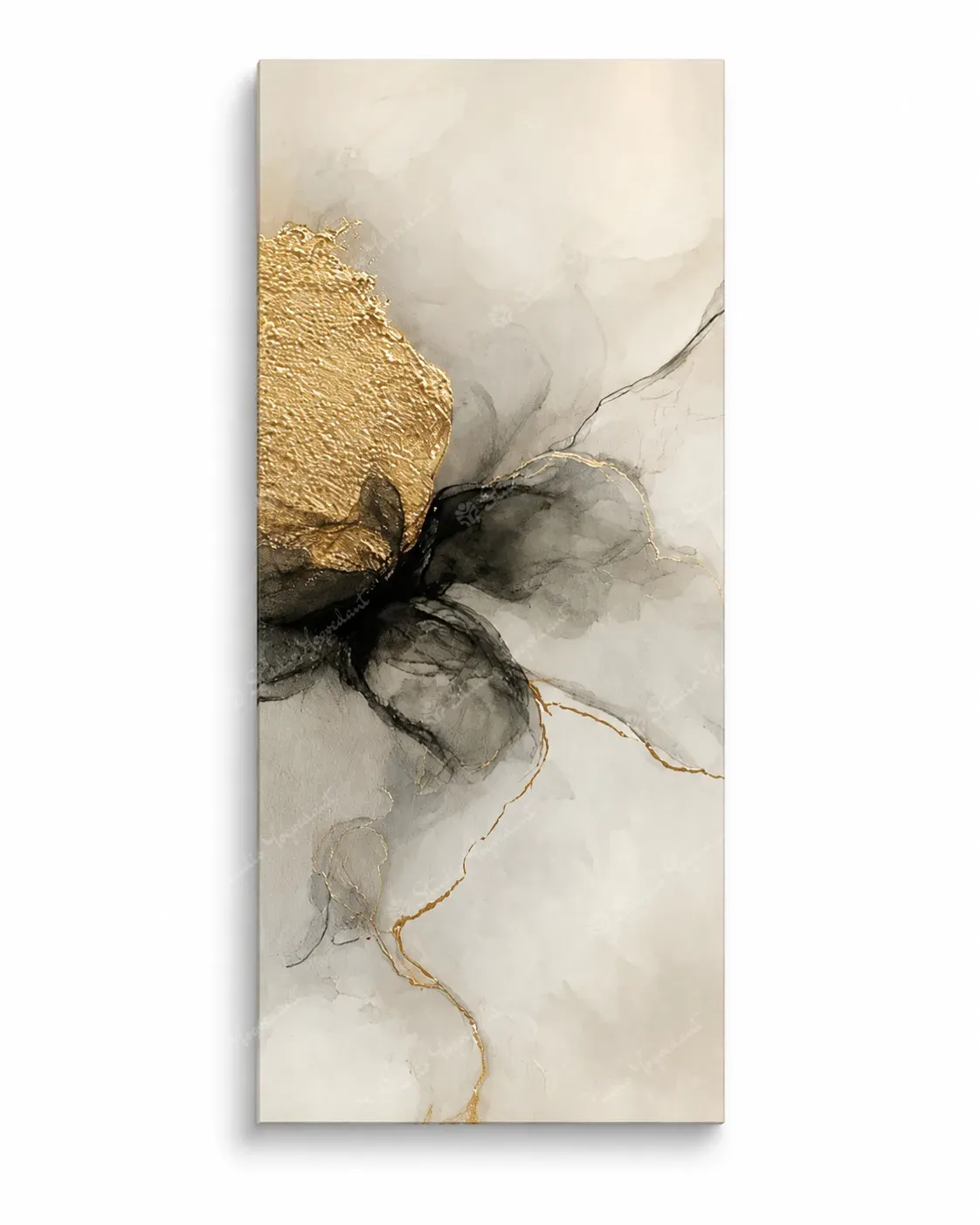 Charcoal Gold Veil Abstract Canvas