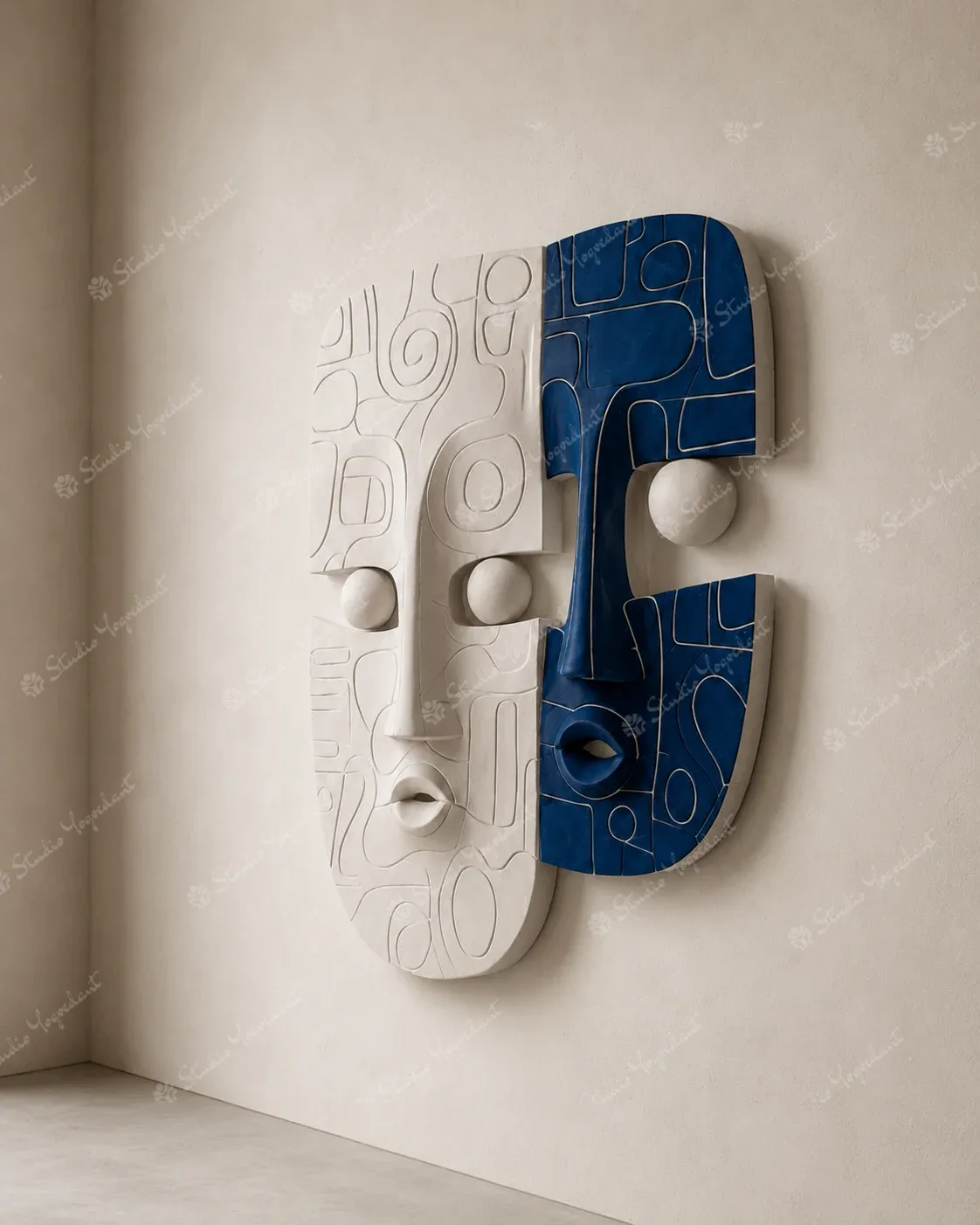 Contemporary Dual Face Mask Wall Sculpture - Image 7
