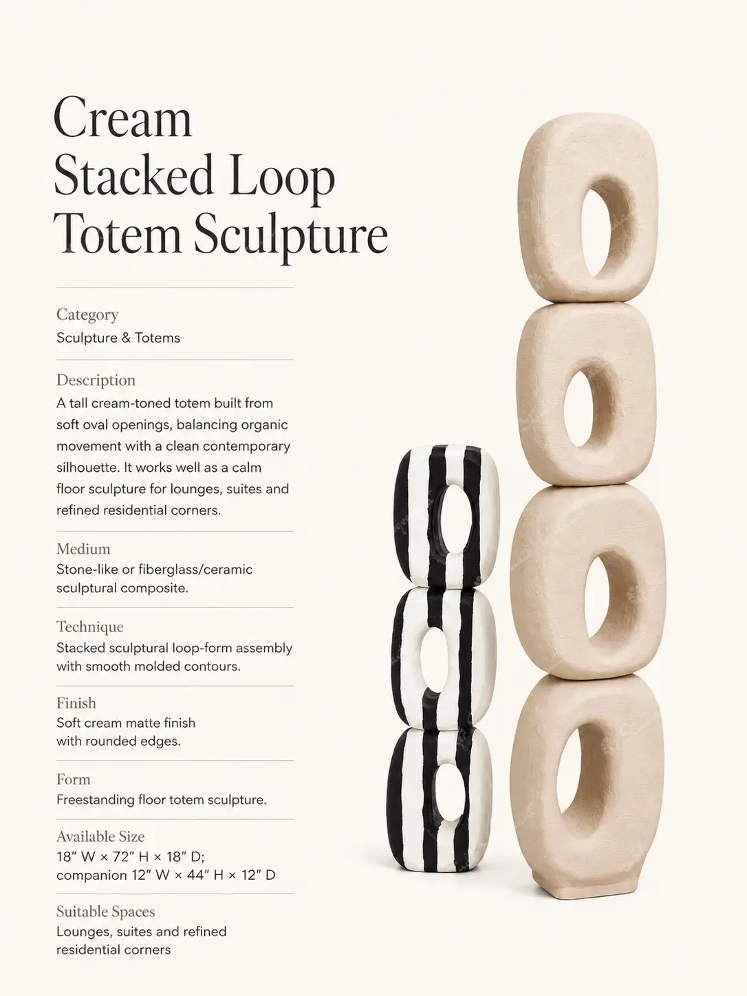 Cream Stacked Loop Totem Sculpture - Image 3