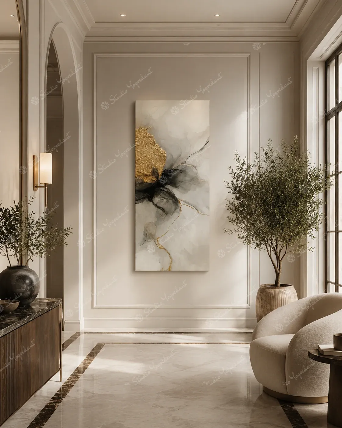 Charcoal Gold Veil Abstract Canvas - Image 7