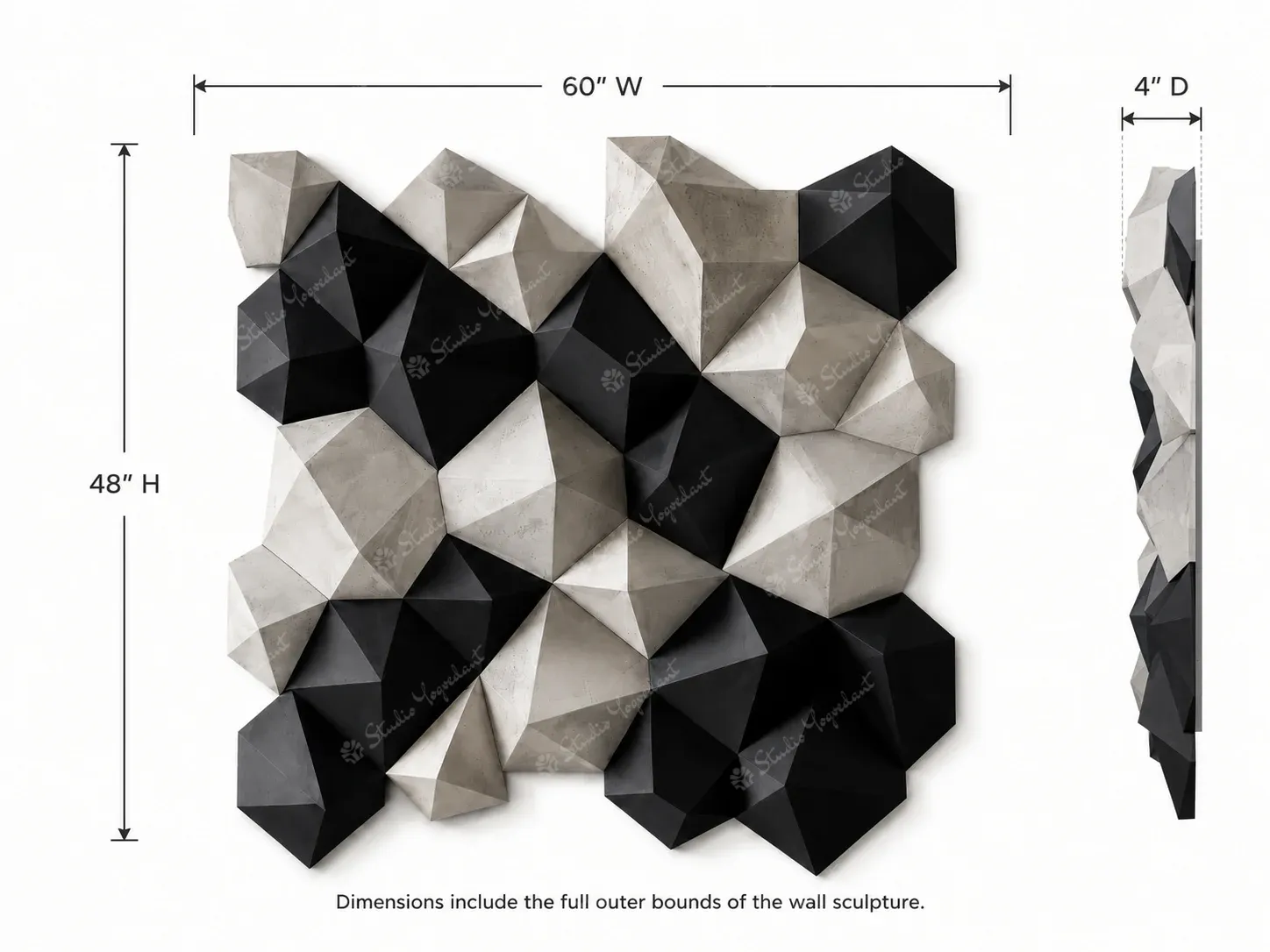 Monochrome Faceted Geometric Wall Sculpture - Image 4