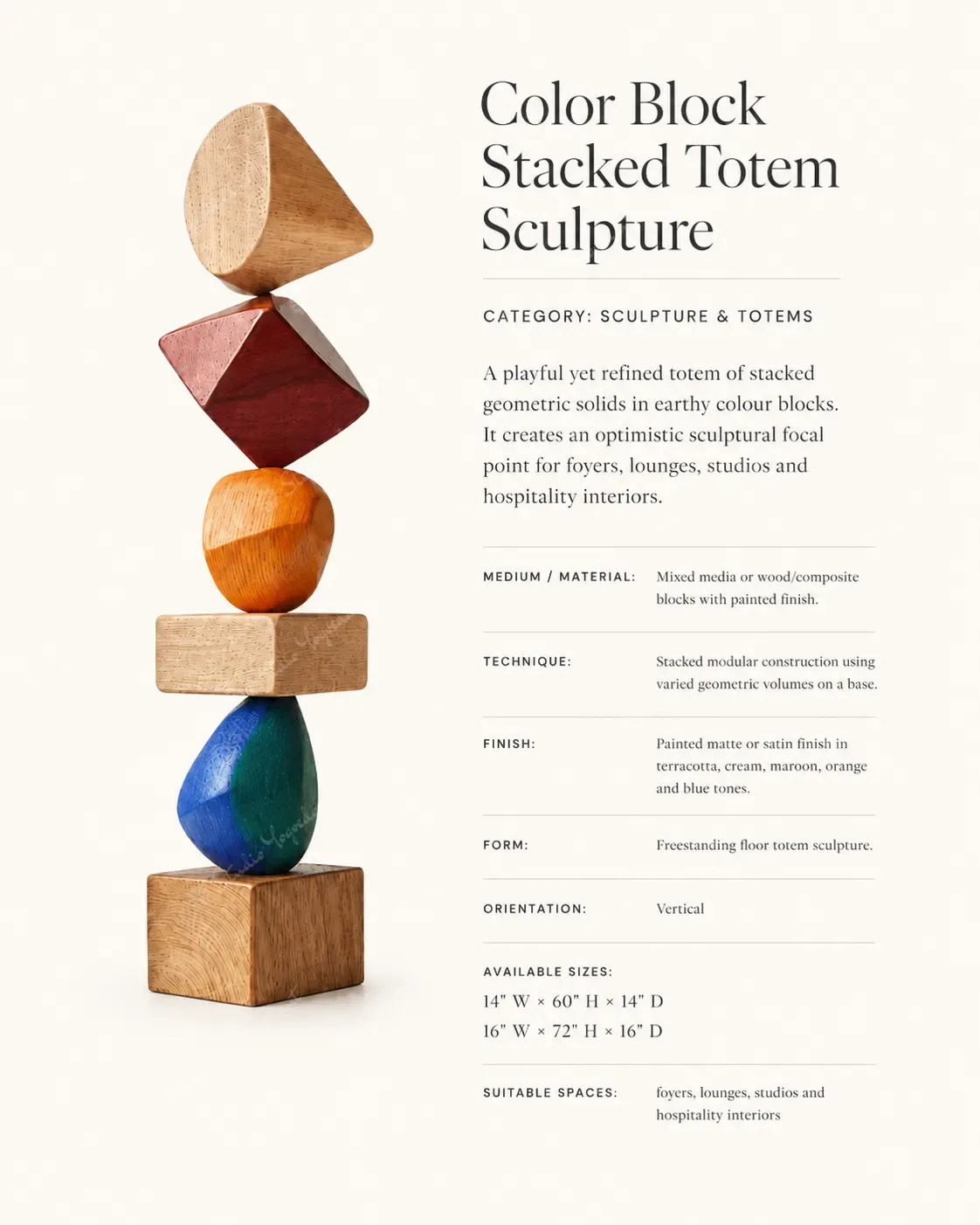 Color Block Stacked Totem Sculpture - Image 3