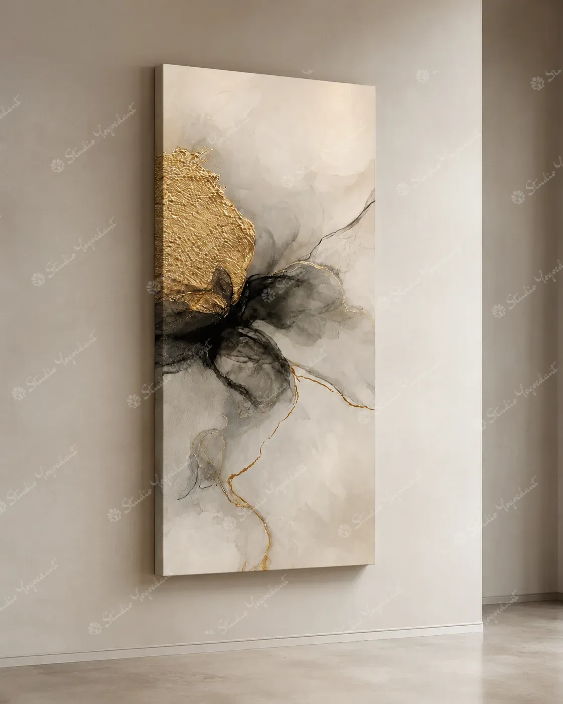 Charcoal Gold Veil Abstract Canvas - Image 5
