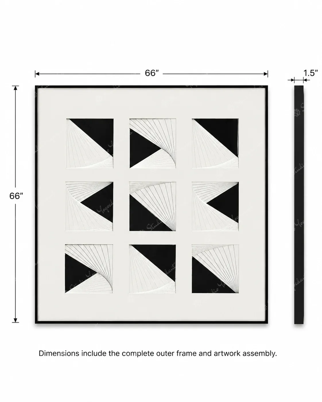 Black White Triangular Line Grid Painting - Image 5