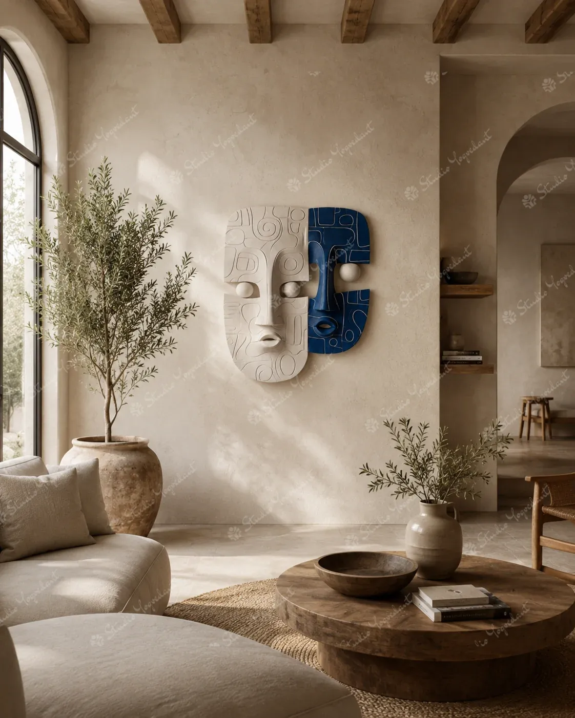 Contemporary Dual Face Mask Wall Sculpture - Image 8