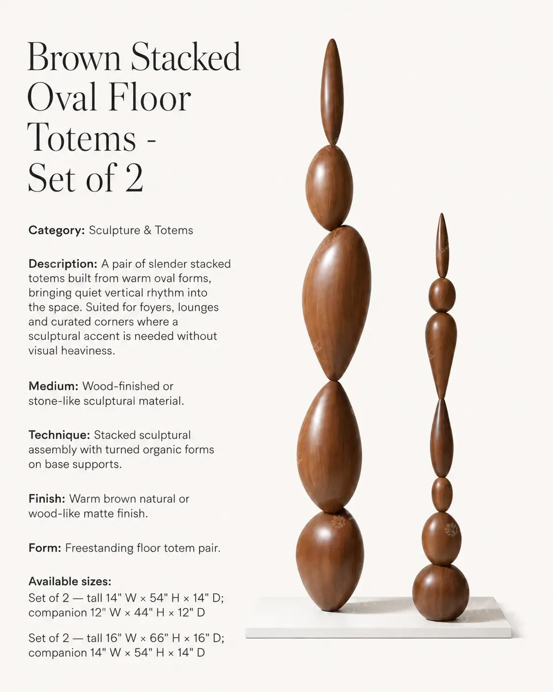 Brown Stacked Oval Floor Totems - Set of 2 - Image 3