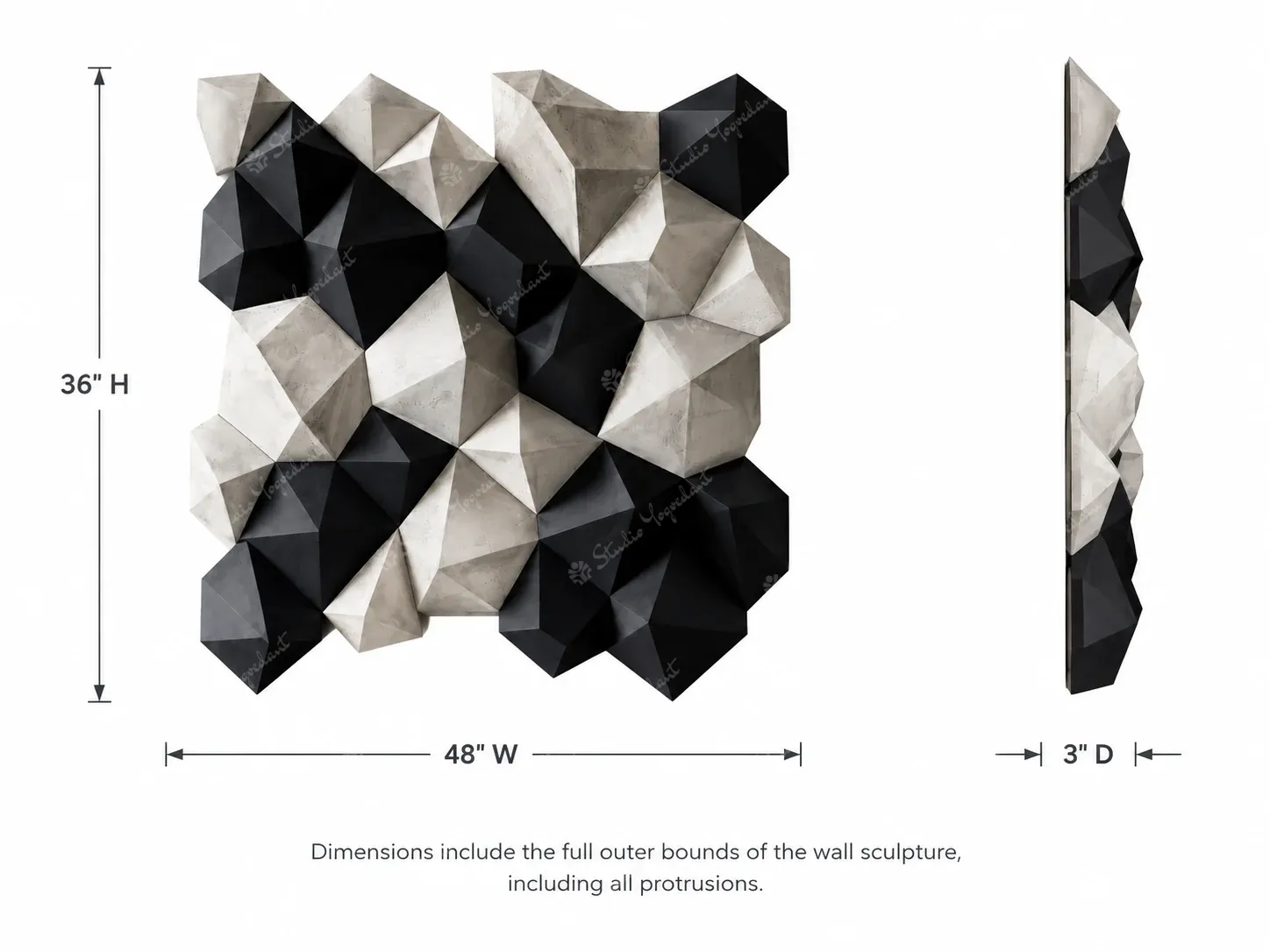 Monochrome Faceted Geometric Wall Sculpture - Image 5