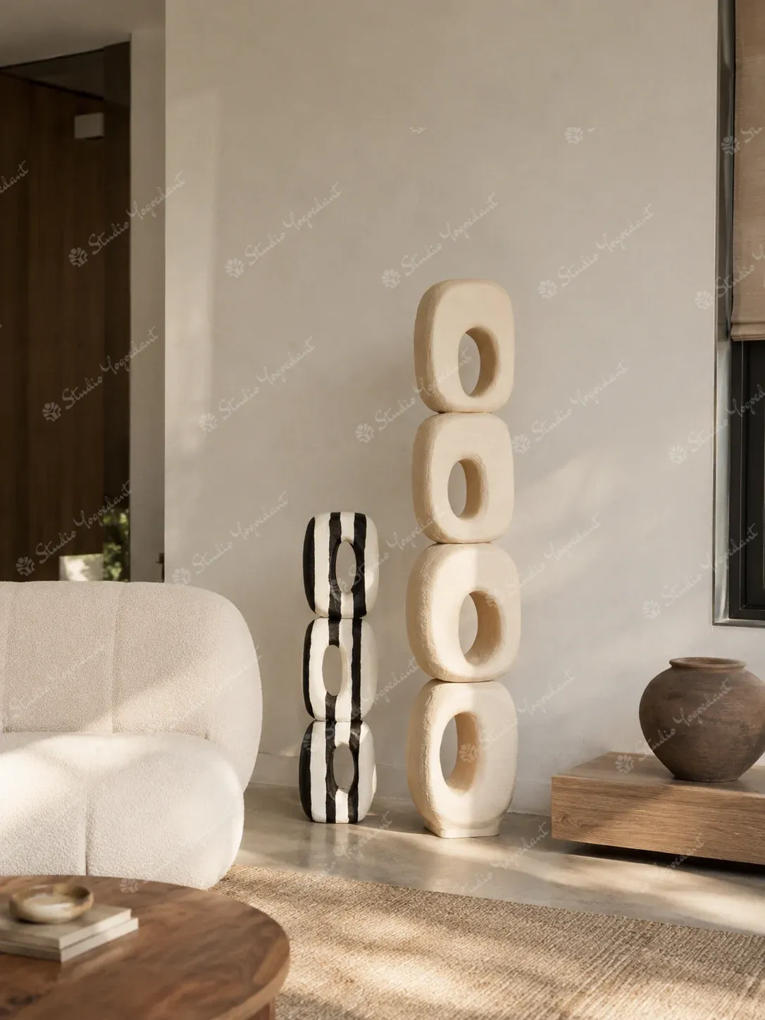 Cream Stacked Loop Totem Sculpture - Image 6