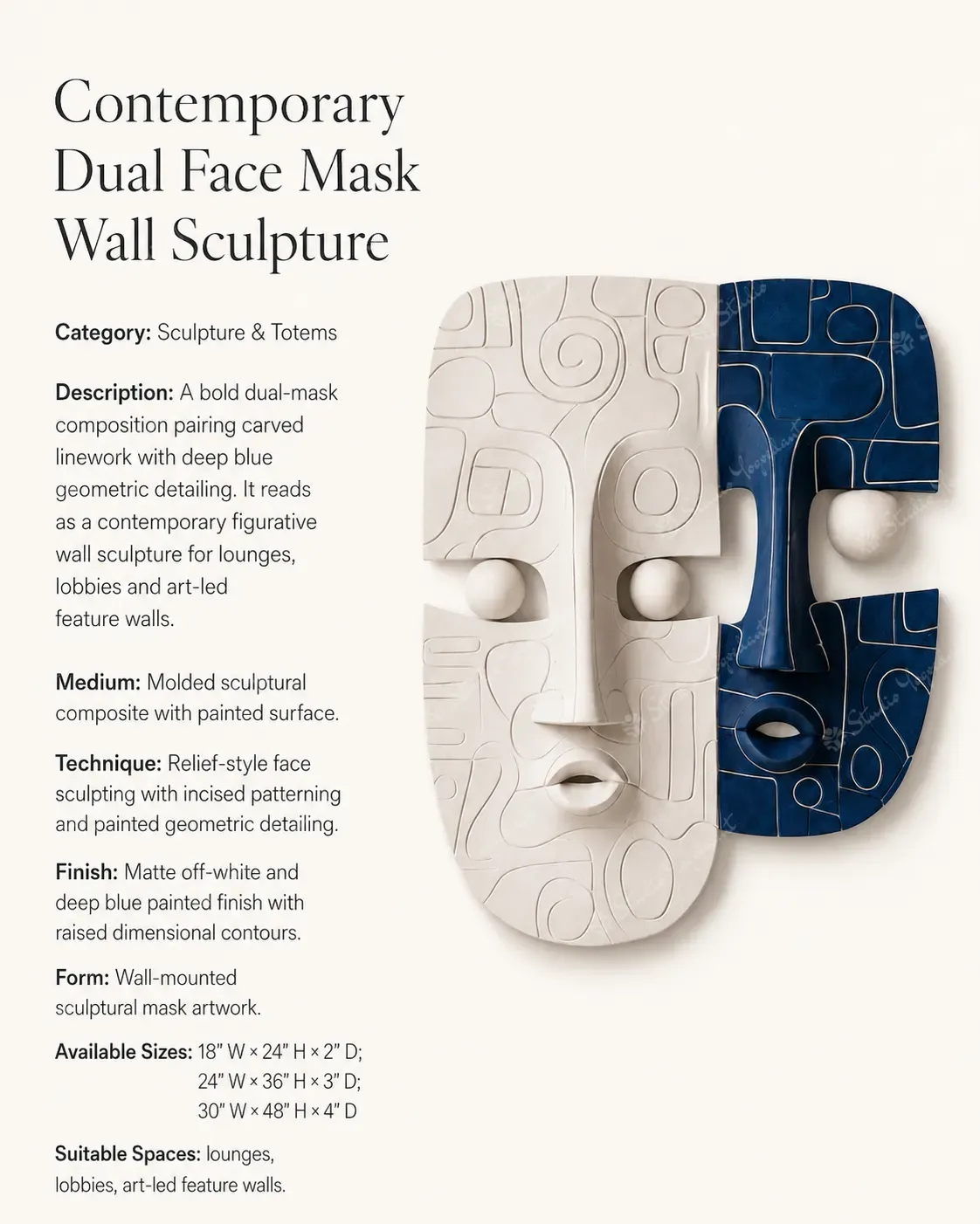 Contemporary Dual Face Mask Wall Sculpture - Image 3