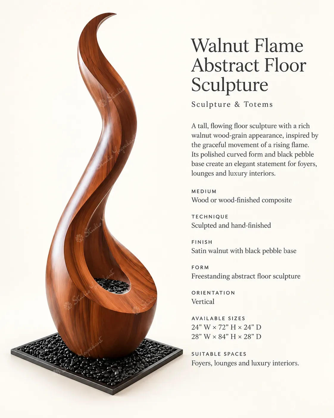 Walnut Flame Abstract Floor Sculpture - Image 3